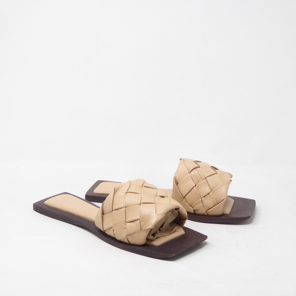 Jeffrey Campbell Womens Costelo Sandals Beige Woven Leather Square Toe 8